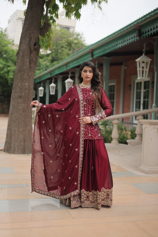 maroon sharara suit set 