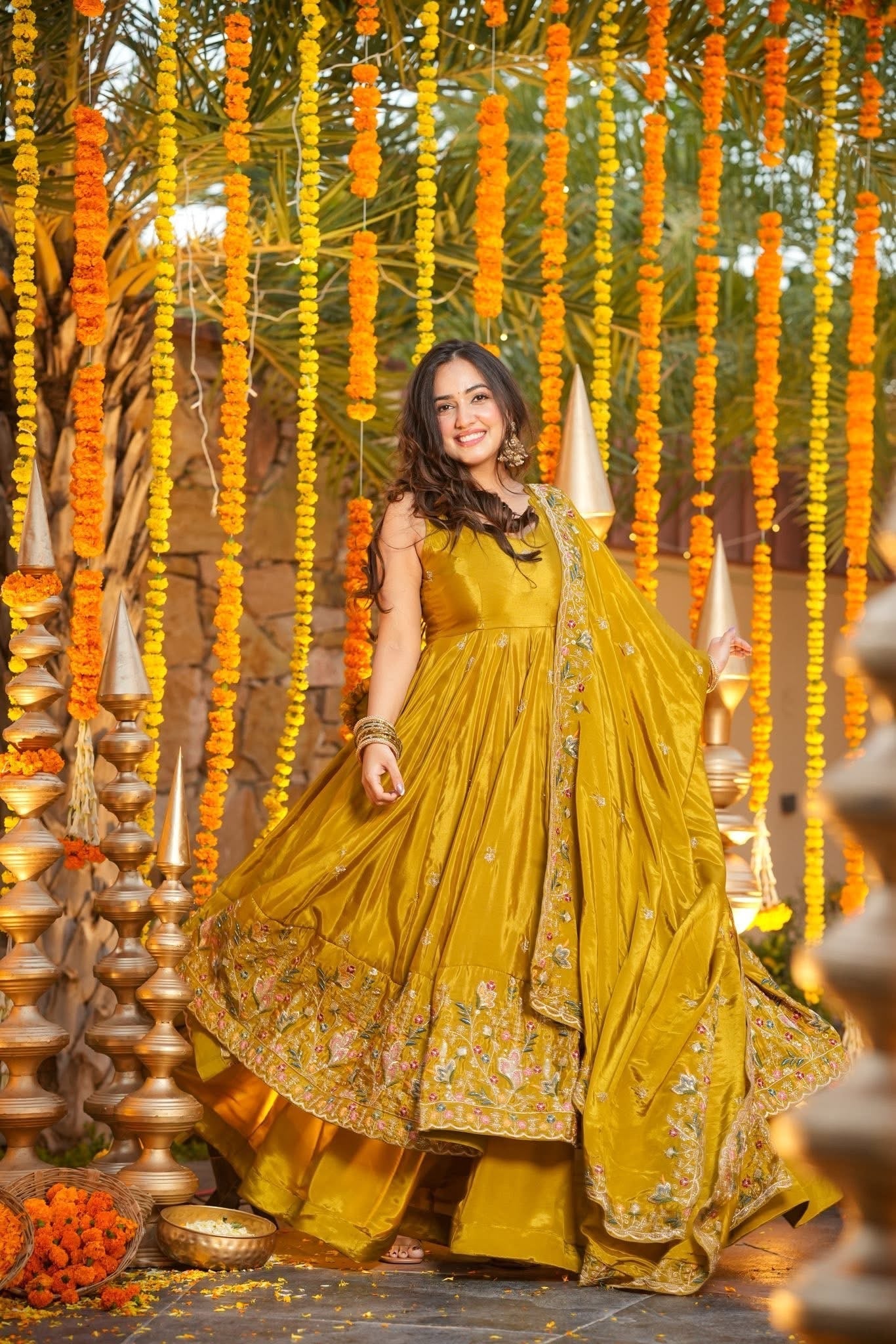 Mustard Yellow Anarkali Suit with Dupatta for Haldi & Mehndi