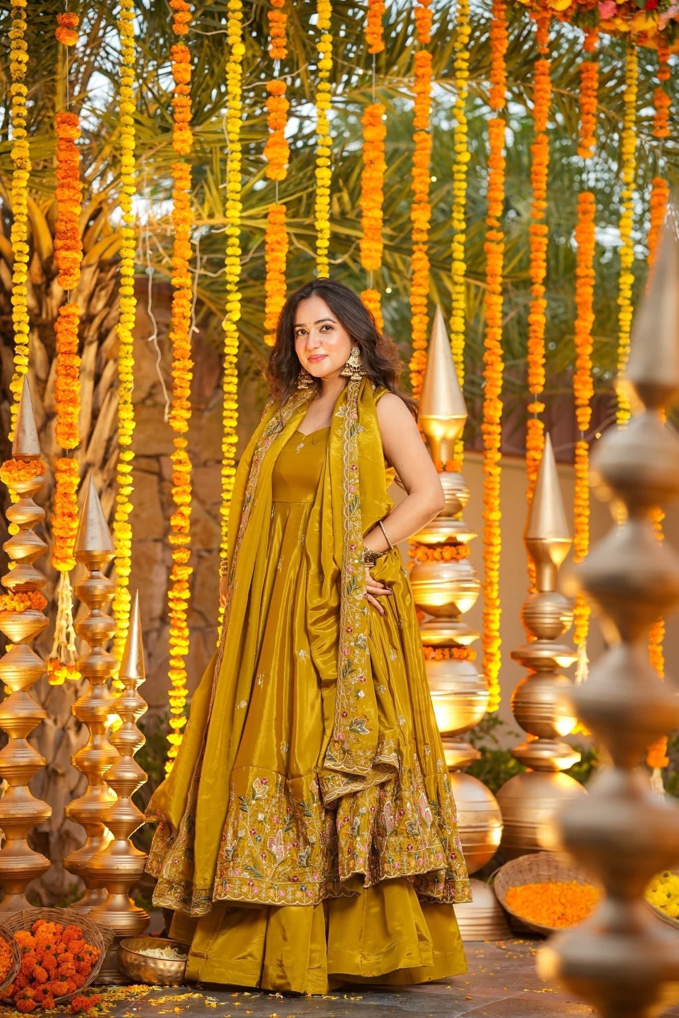 Mustard Yellow Anarkali Suit with Dupatta for Haldi & Mehndi