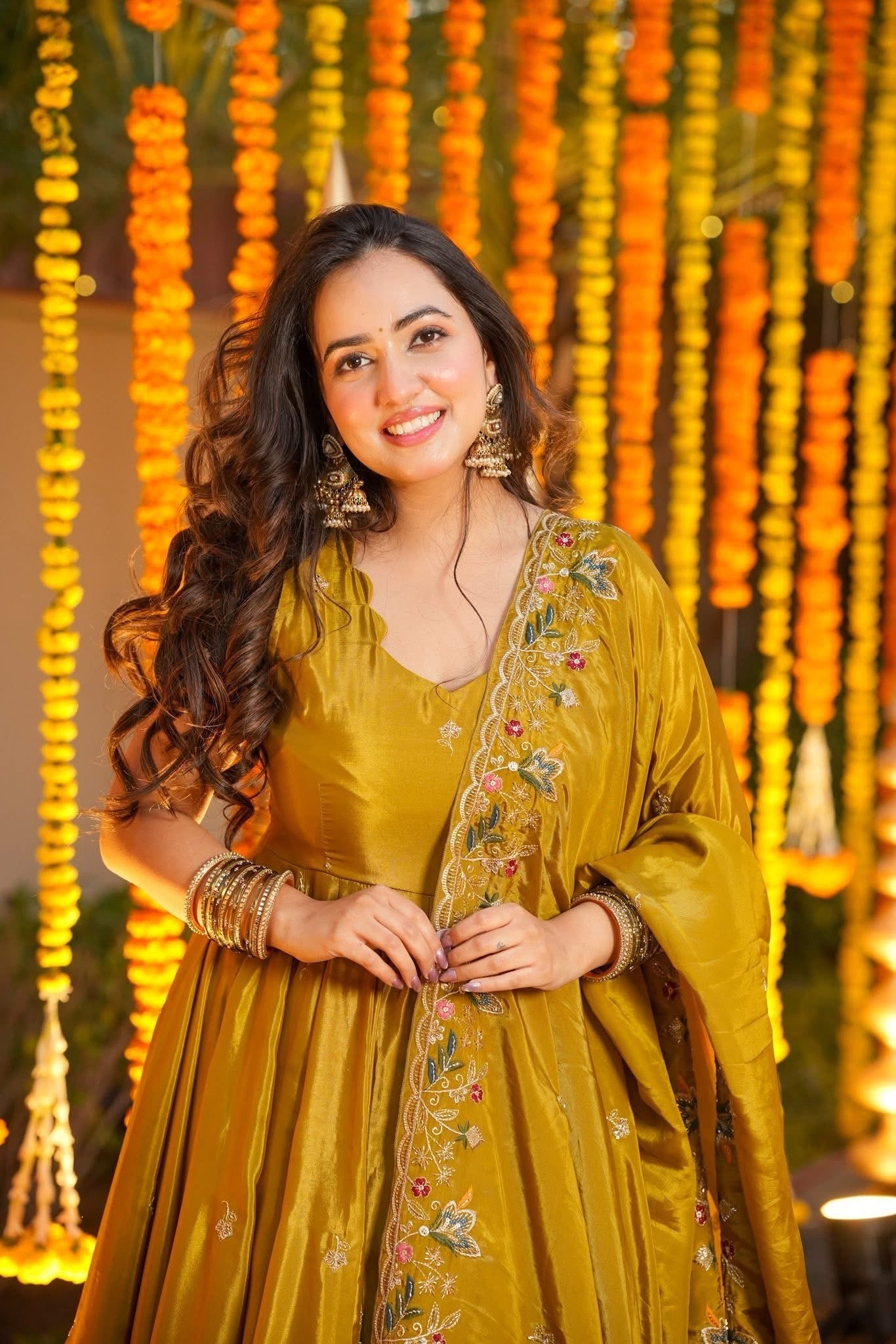 Mustard Yellow Anarkali Suit with Dupatta for Haldi & Mehndi