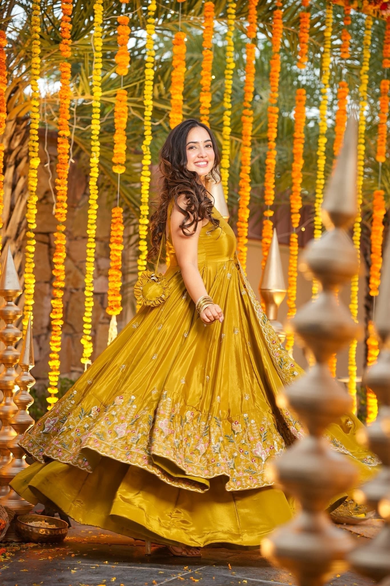 Mustard Yellow Anarkali Suit with Dupatta for Haldi & Mehndi