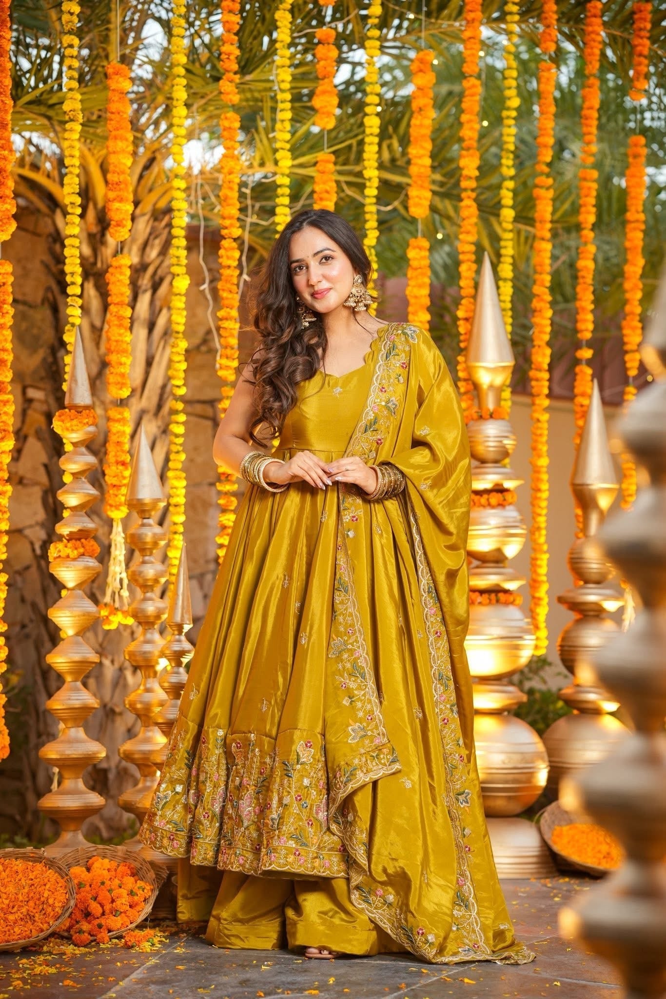 Mustard Yellow Anarkali Suit with Dupatta for Haldi & Mehndi
