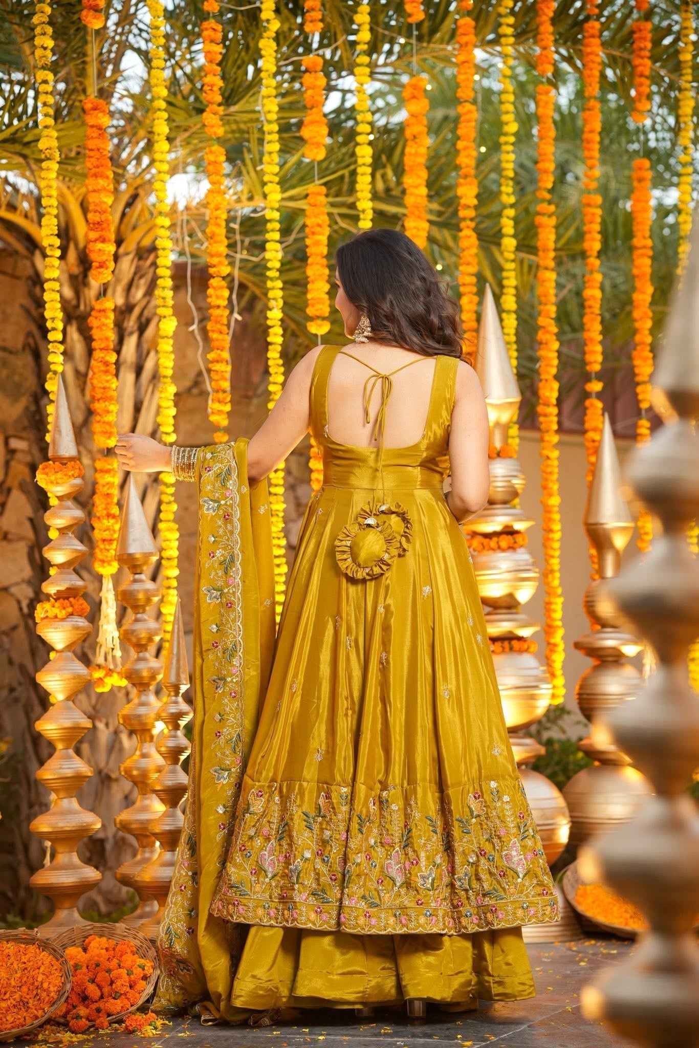 Mustard Yellow Anarkali Suit with Dupatta for Haldi & Mehndi