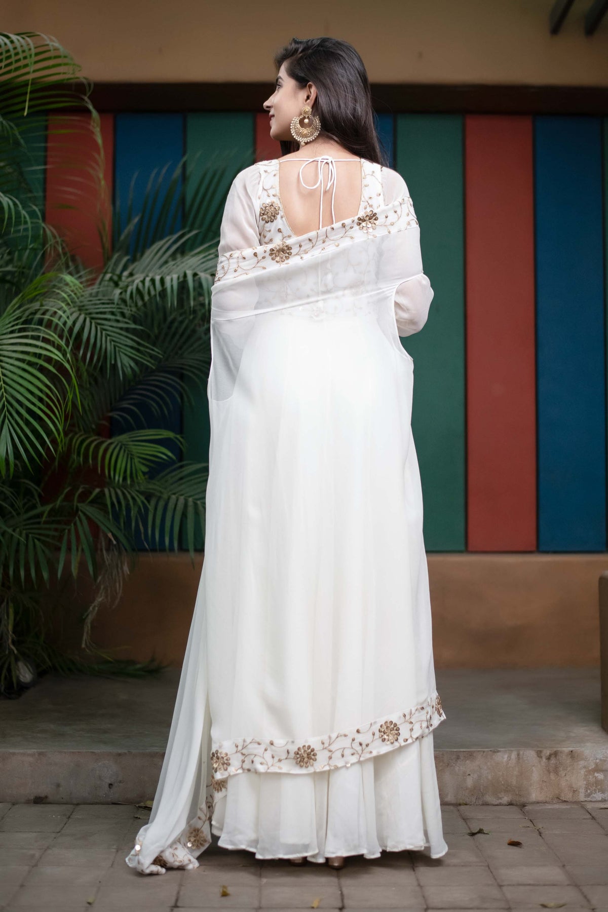 Off-White Embroidered Anarkali Gown with Jacket for Wedding & Festive