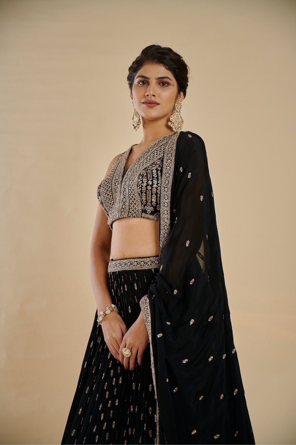 Black Zari Sequins Work Georgette Lehenga Choli With Dupatta
