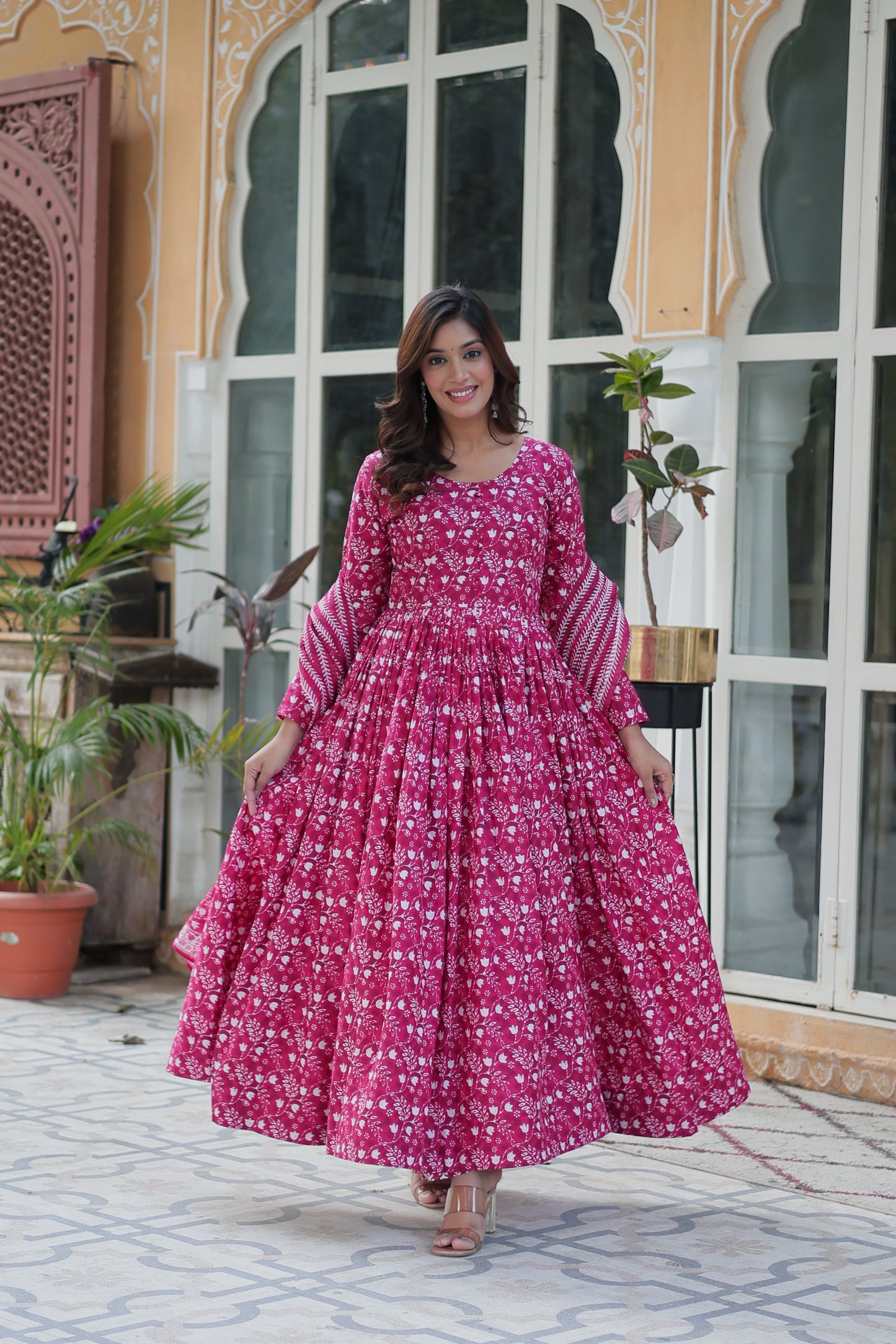 pink cotton kurta with dupatta 