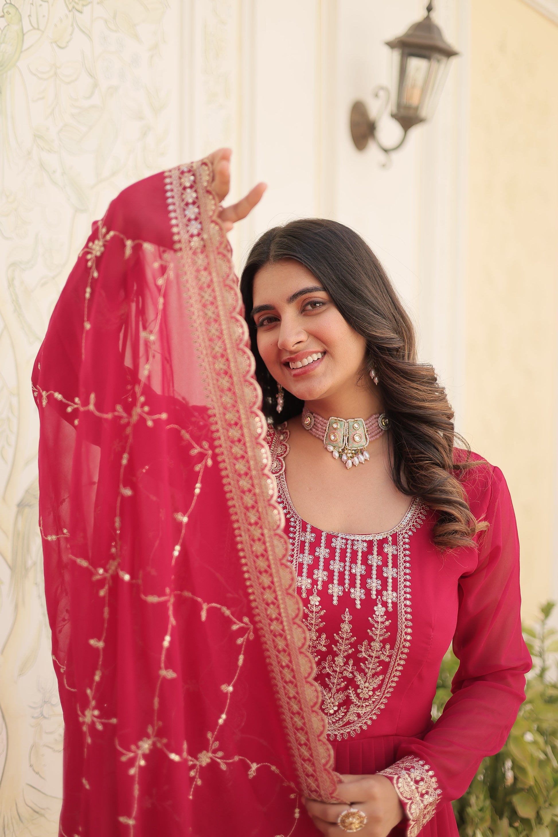 pink embroidered gown 