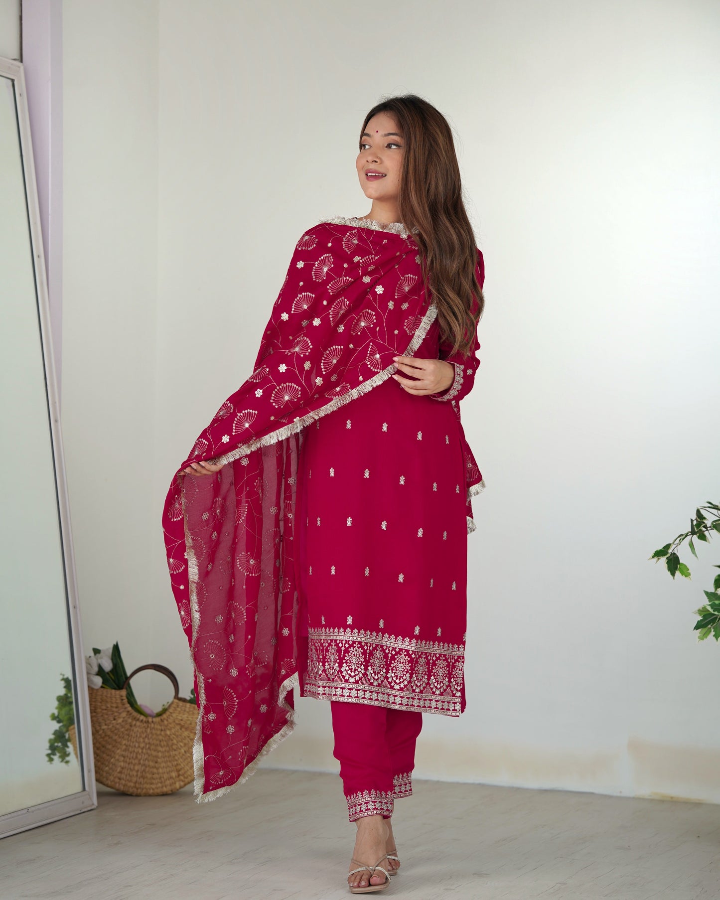 pink embroidered kurta set main