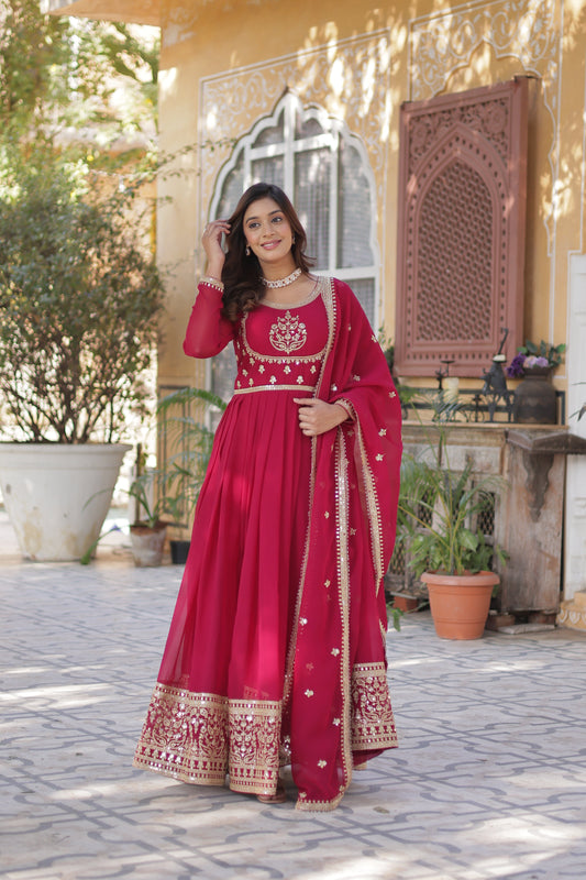 pink embroidered work gown 