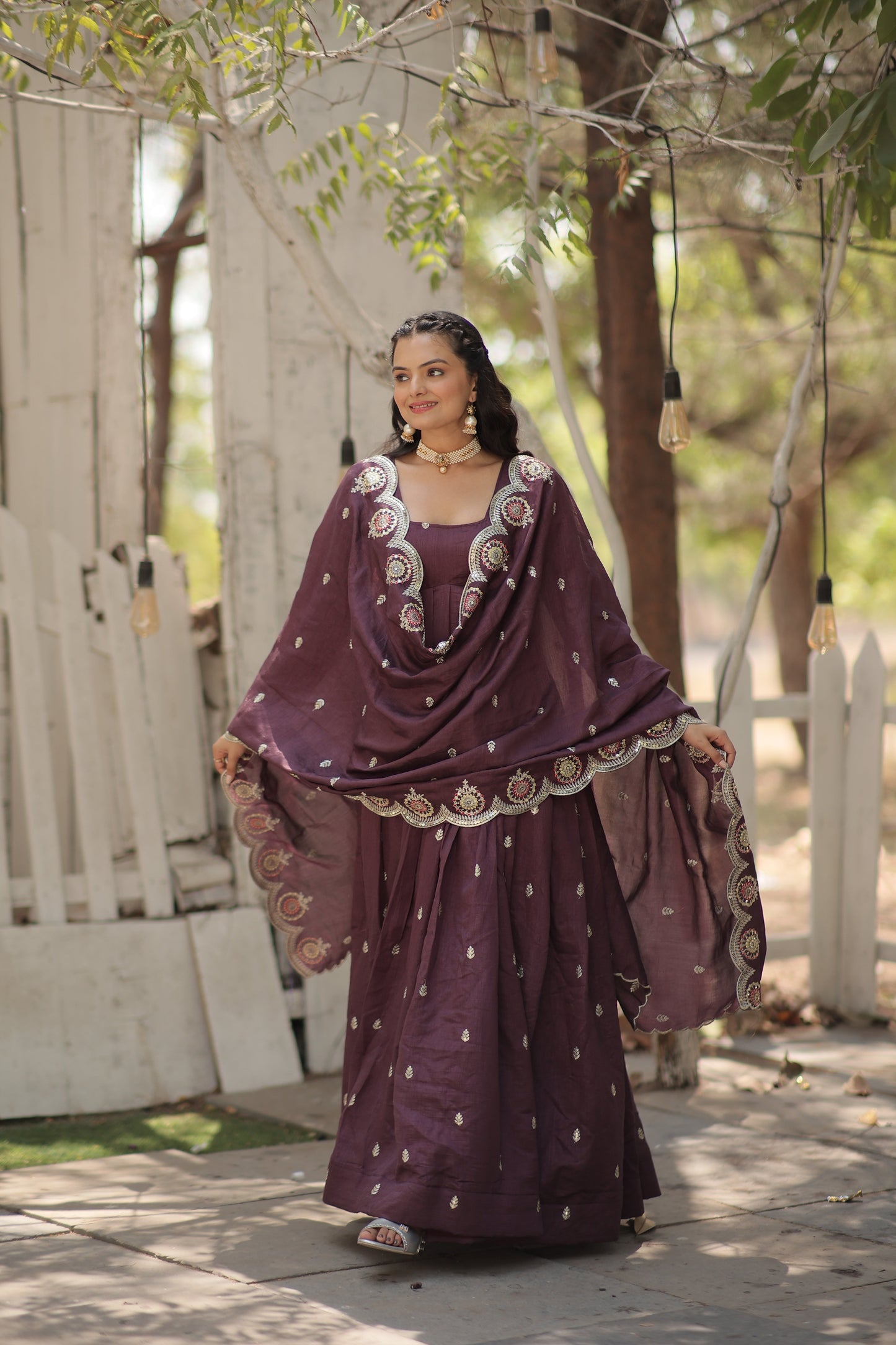 pink silk gown with dupatta 