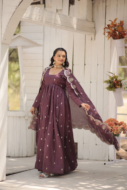 pink silk gown with dupatta 