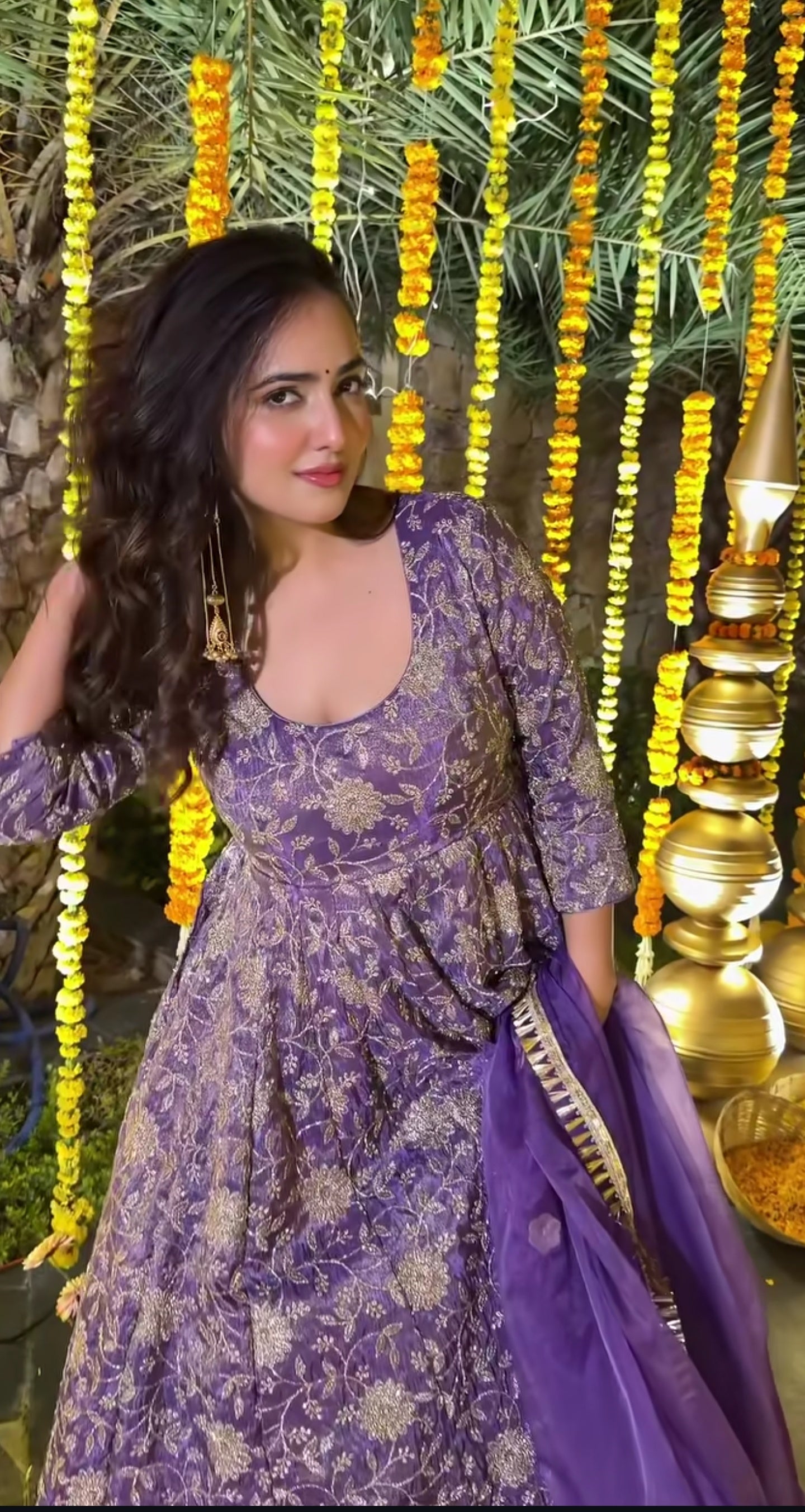 Purple Embroidered Anarkali Suit with Organza Dupatta for Wedding