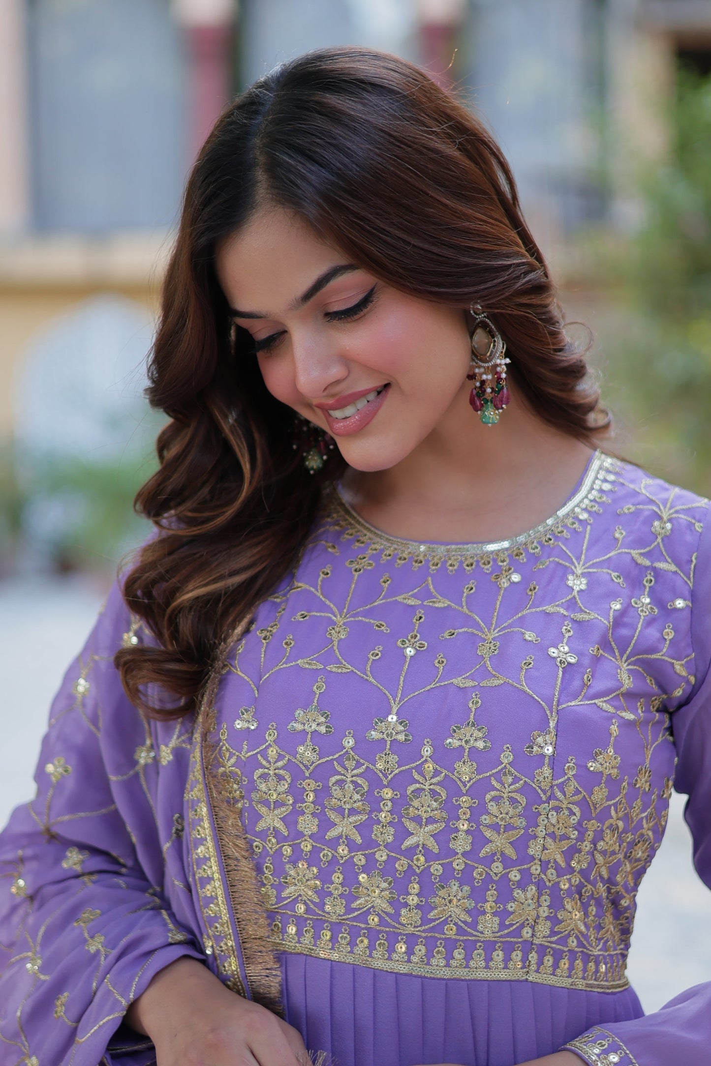 purple gown with dupatta 
