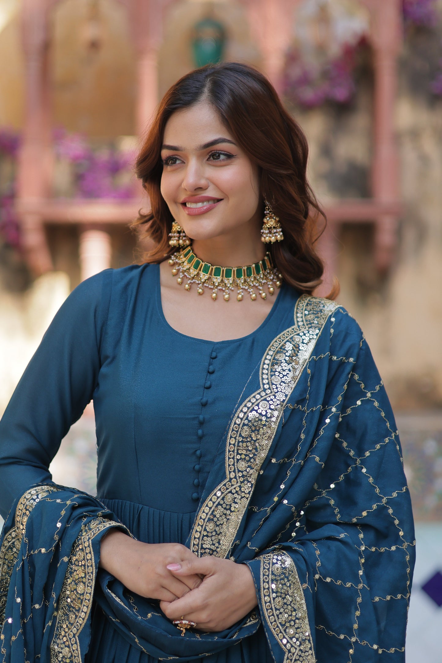 rama gown with dupatta 