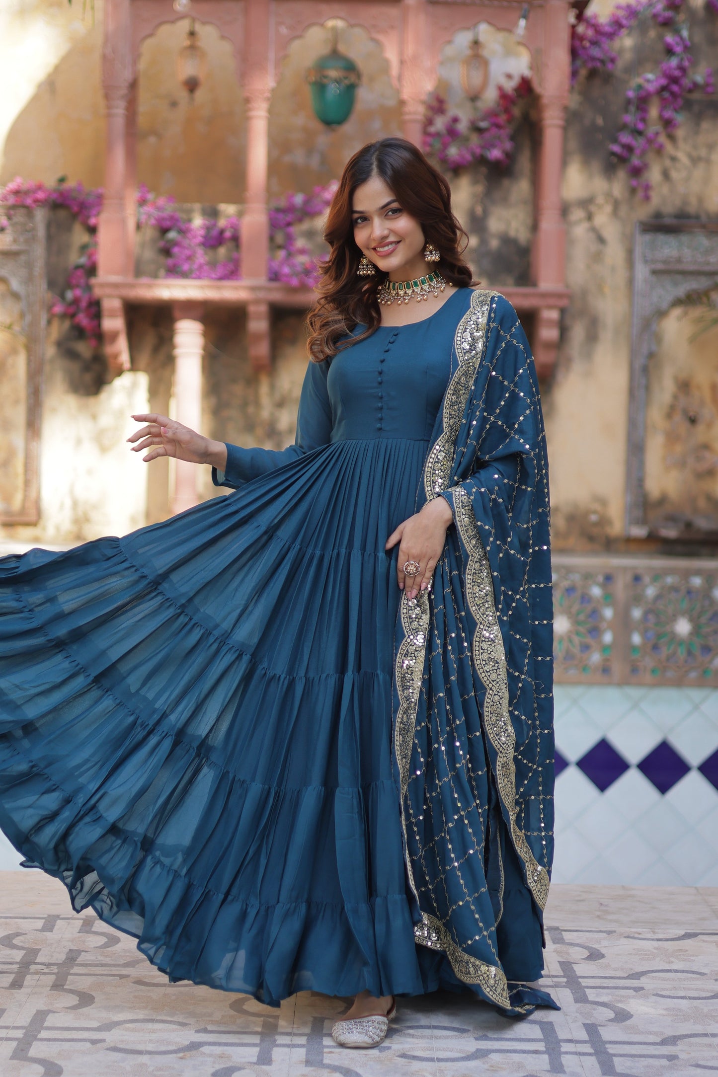 rama gown with dupatta 3