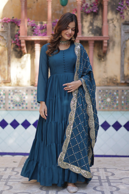 rama gown with dupatta 