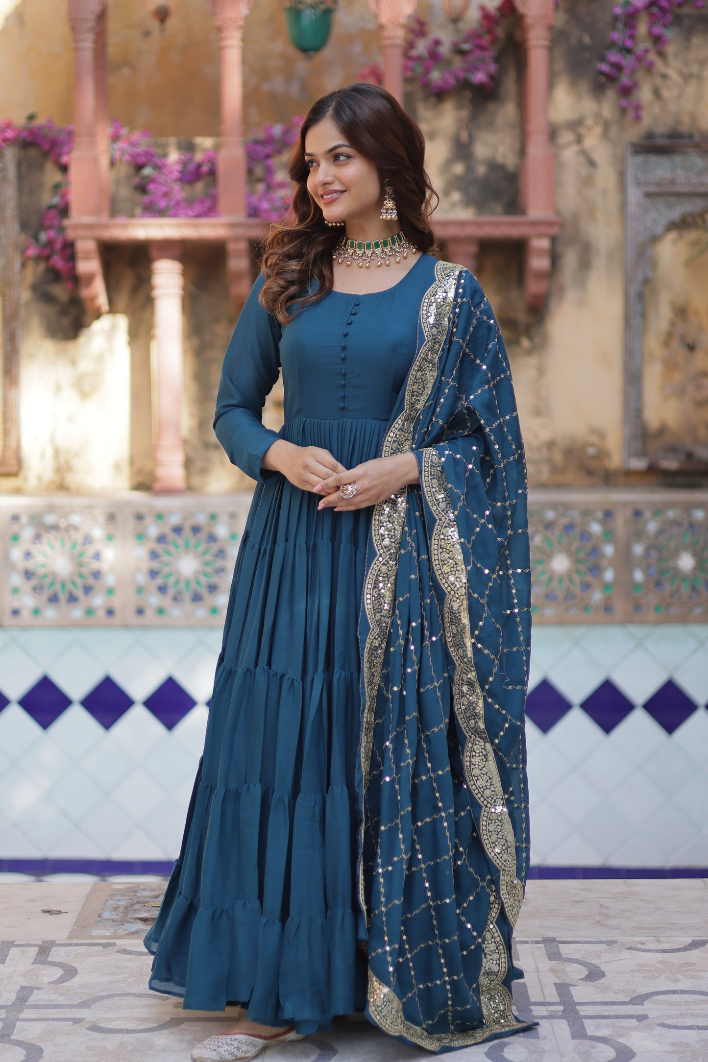 rama gown with dupatta main