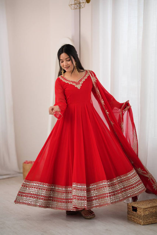 Red Anarkali Suit with Dupatta for Wedding & Festive Occasions