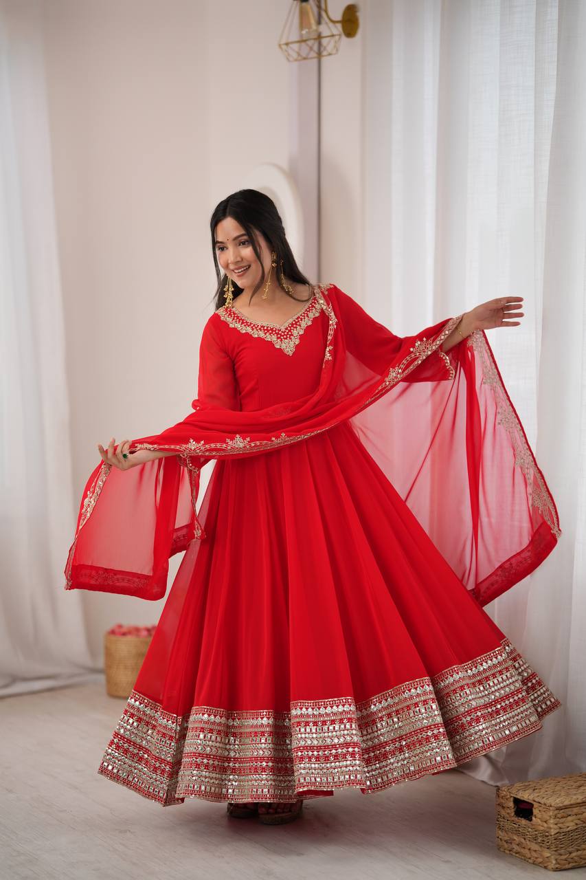 Red Anarkali Suit with Dupatta for Wedding & Festive Occasions