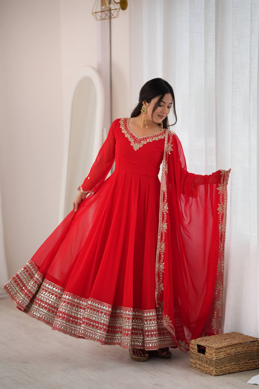 Red Anarkali Suit with Dupatta for Wedding & Festive Occasions