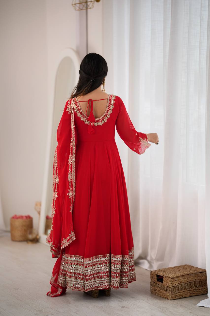 Red Anarkali Suit with Dupatta for Wedding & Festive Occasions