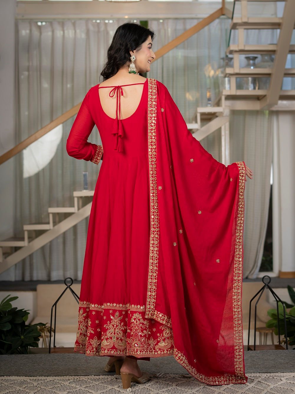 Red Embroidered Anarkali Suit Set for Reception
