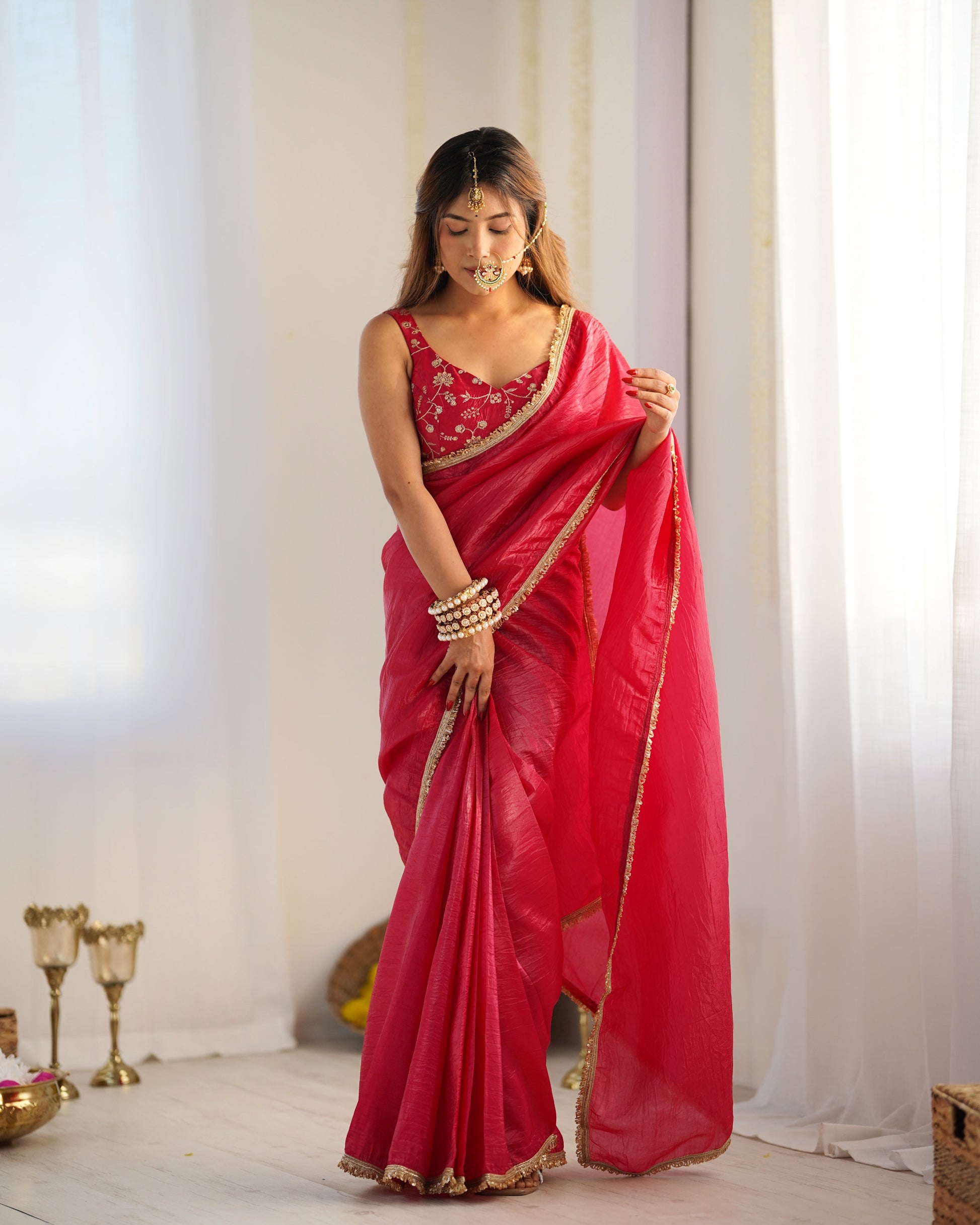 red silk saree 