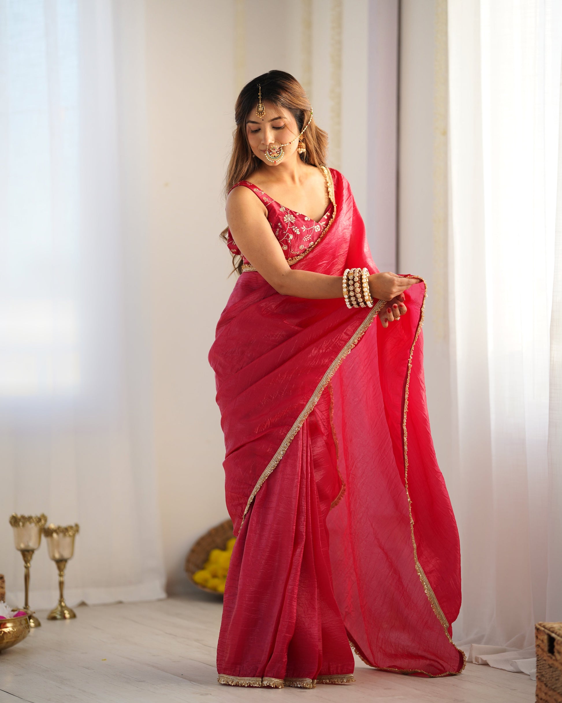 red silk saree 