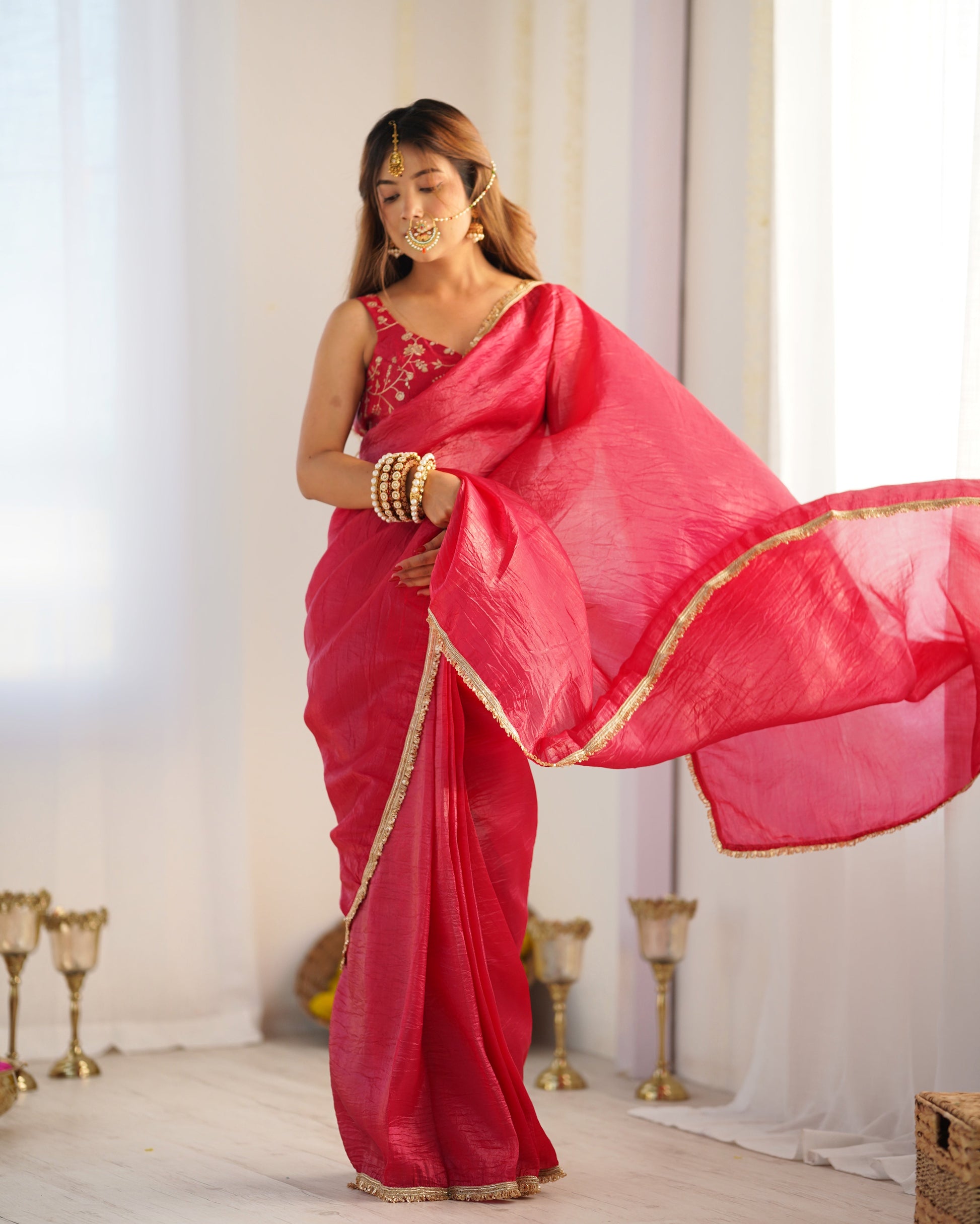 red silk saree 