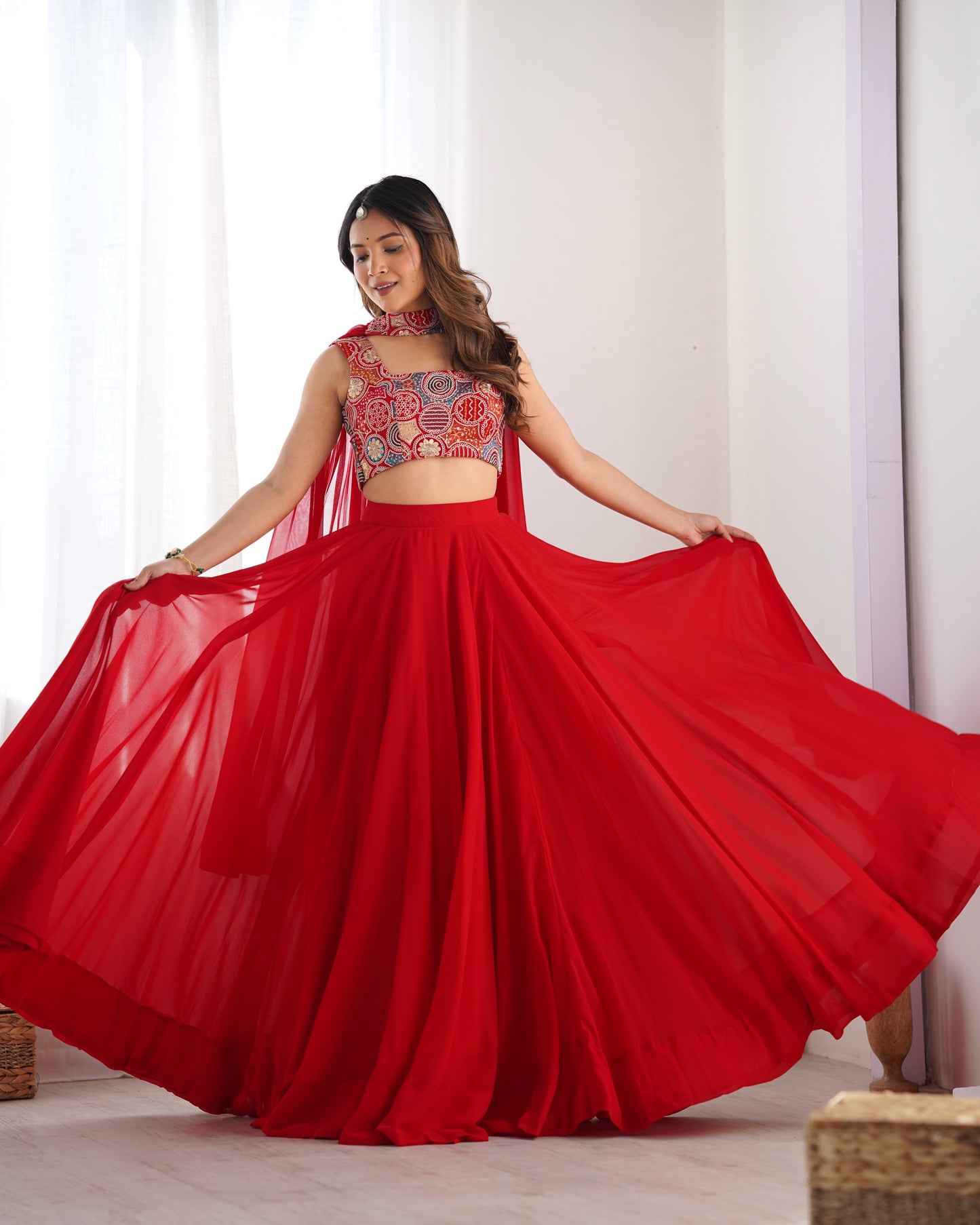 red solid lehenga set for women 