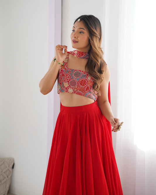 red solid lehenga set for women 