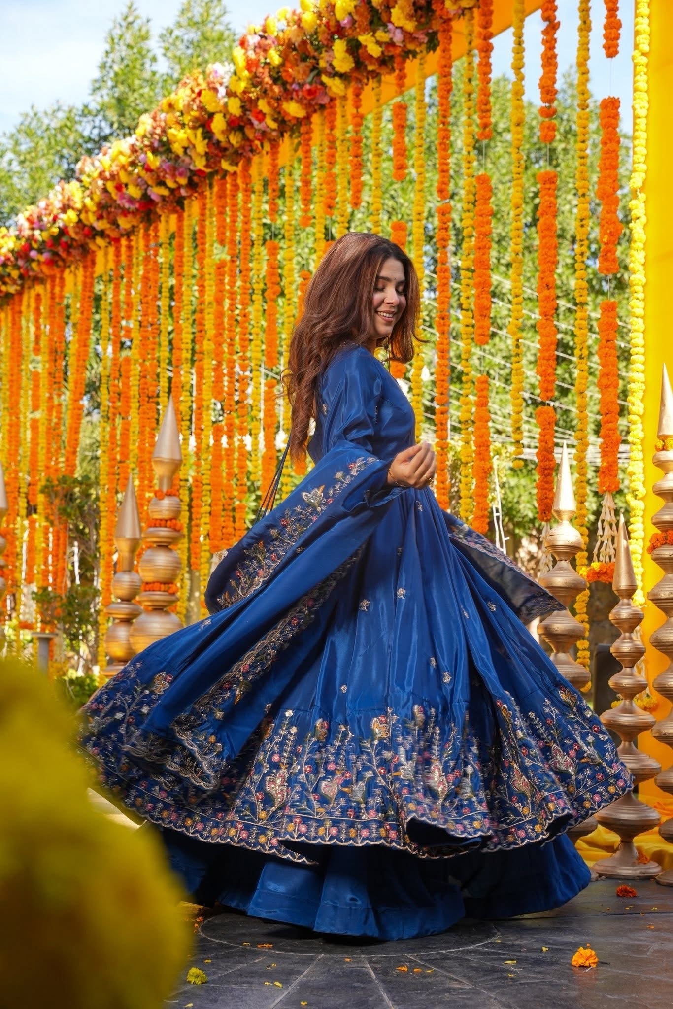 Royal Blue Embroidered Silk Anarkali Suit for Wedding & Festive Occasions