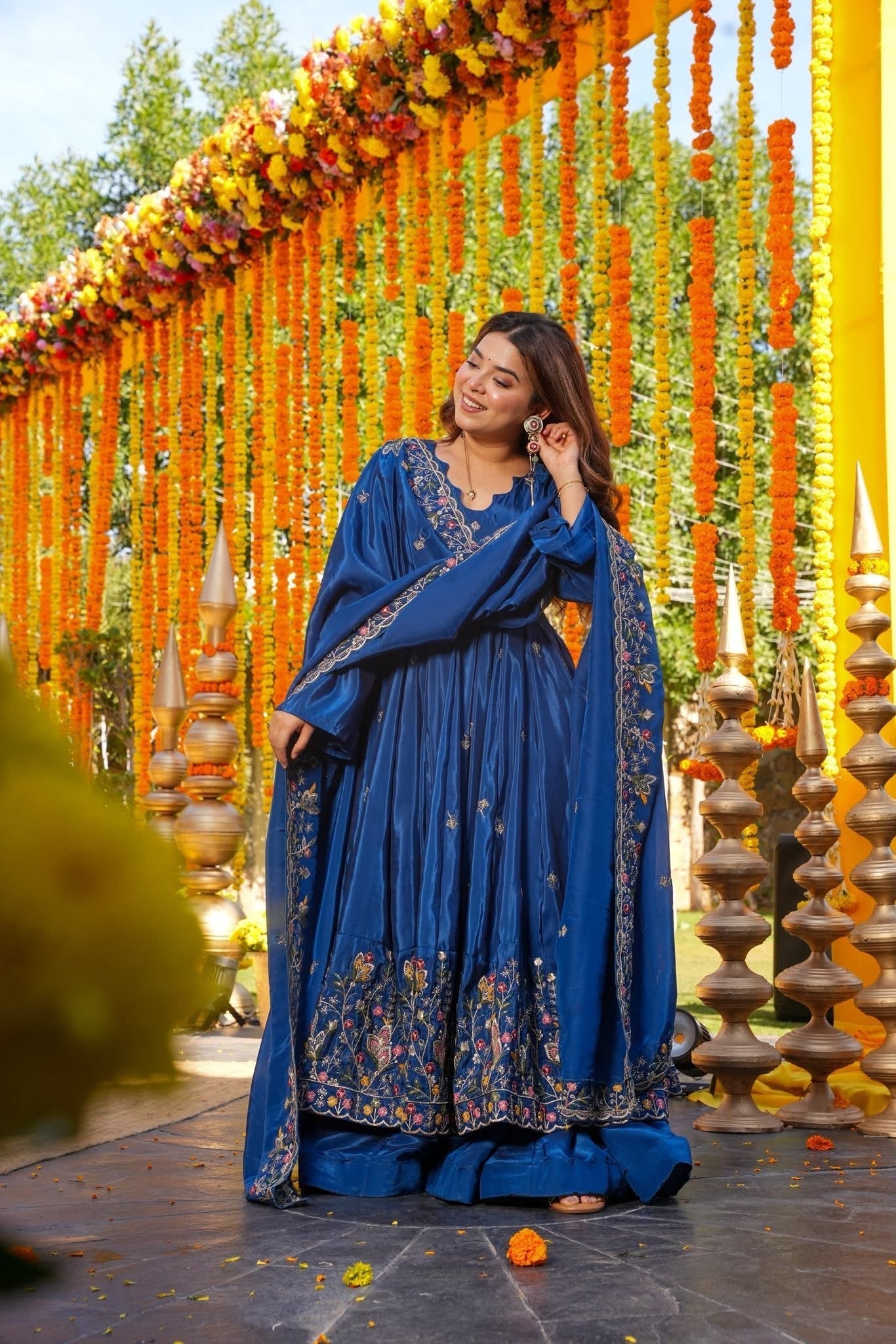 Royal Blue Embroidered Silk Anarkali Suit for Wedding & Festive Occasions