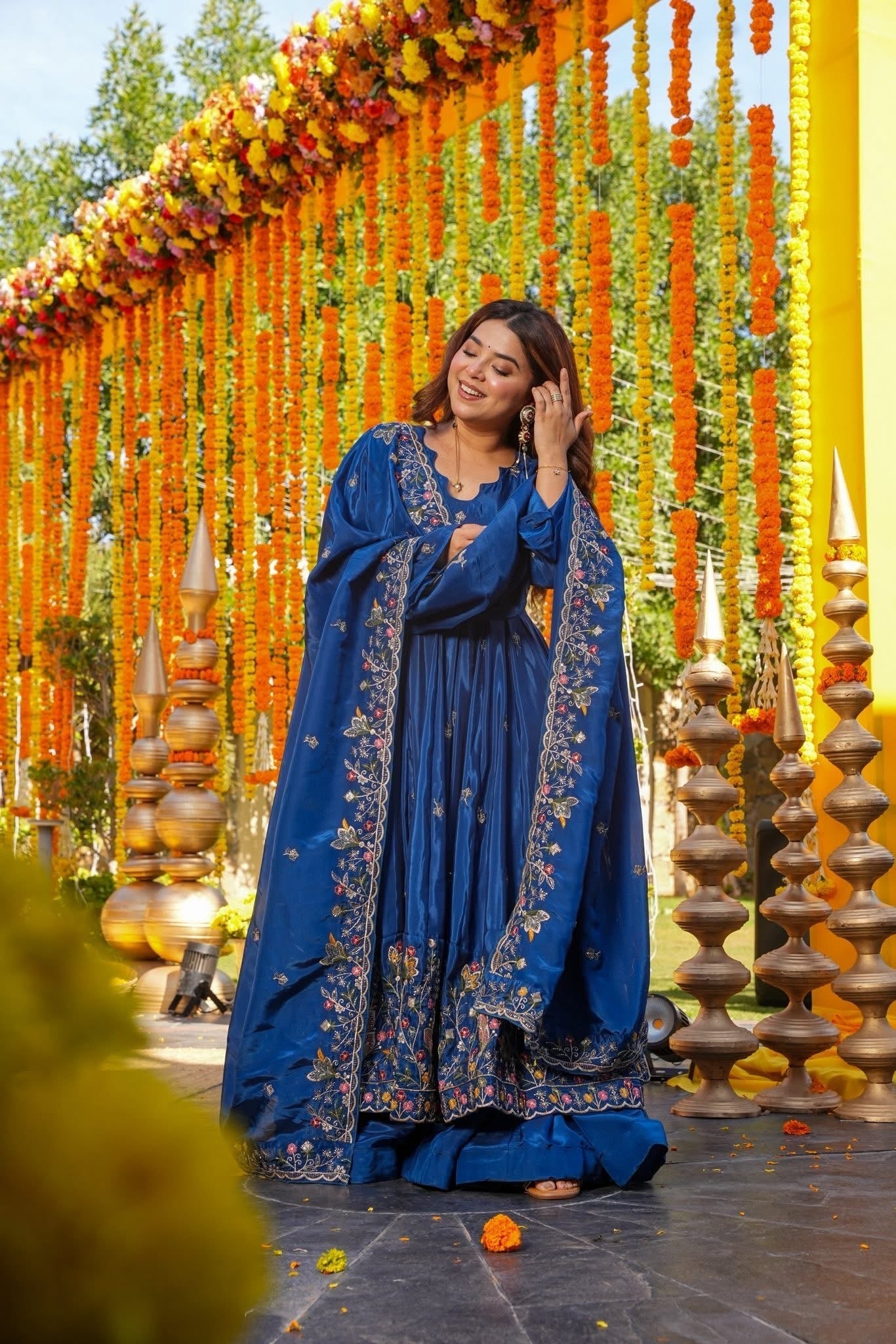 Royal Blue Embroidered Silk Anarkali Suit for Wedding & Festive Occasions