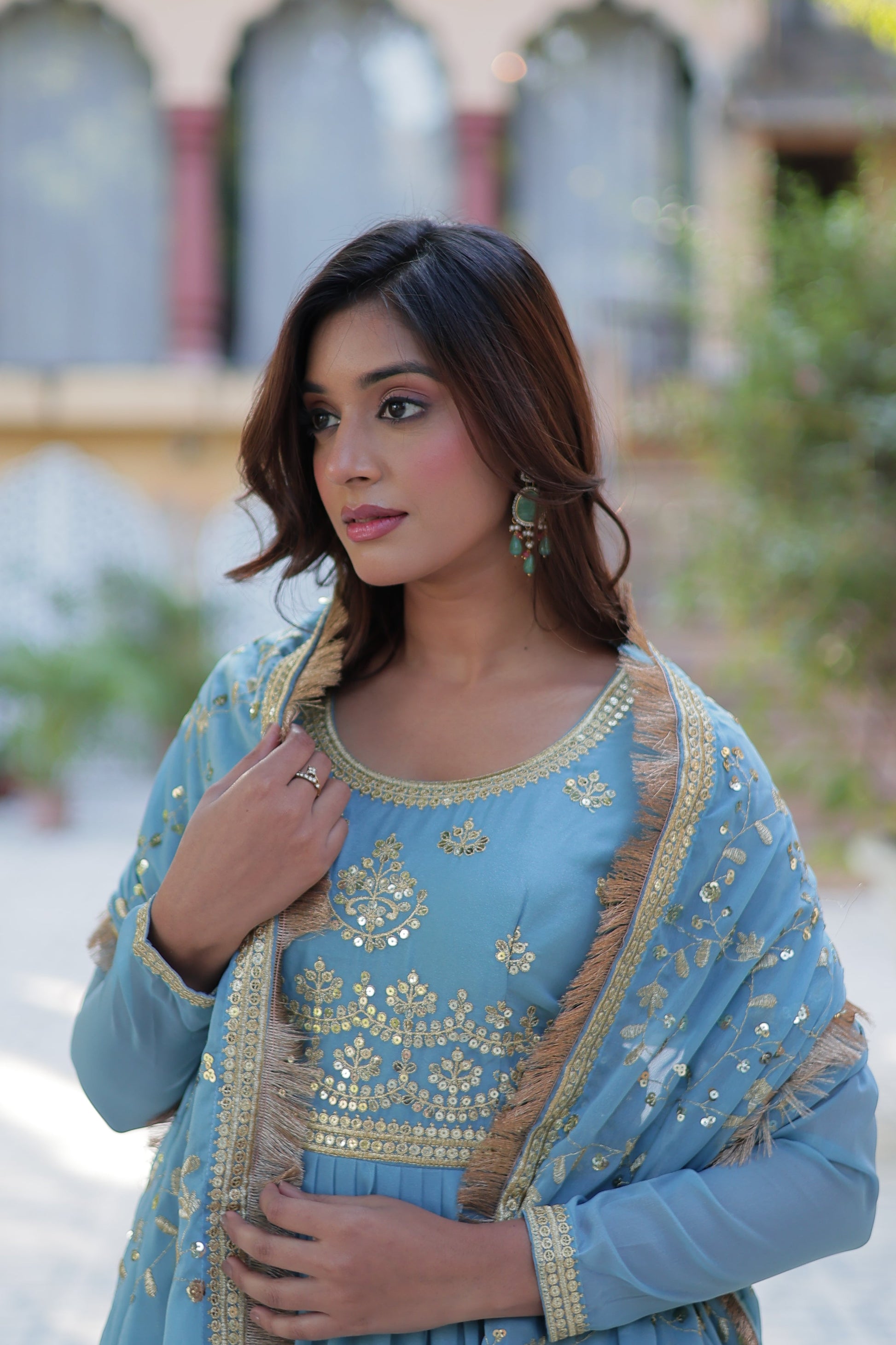 sky blue gown with dupatta 