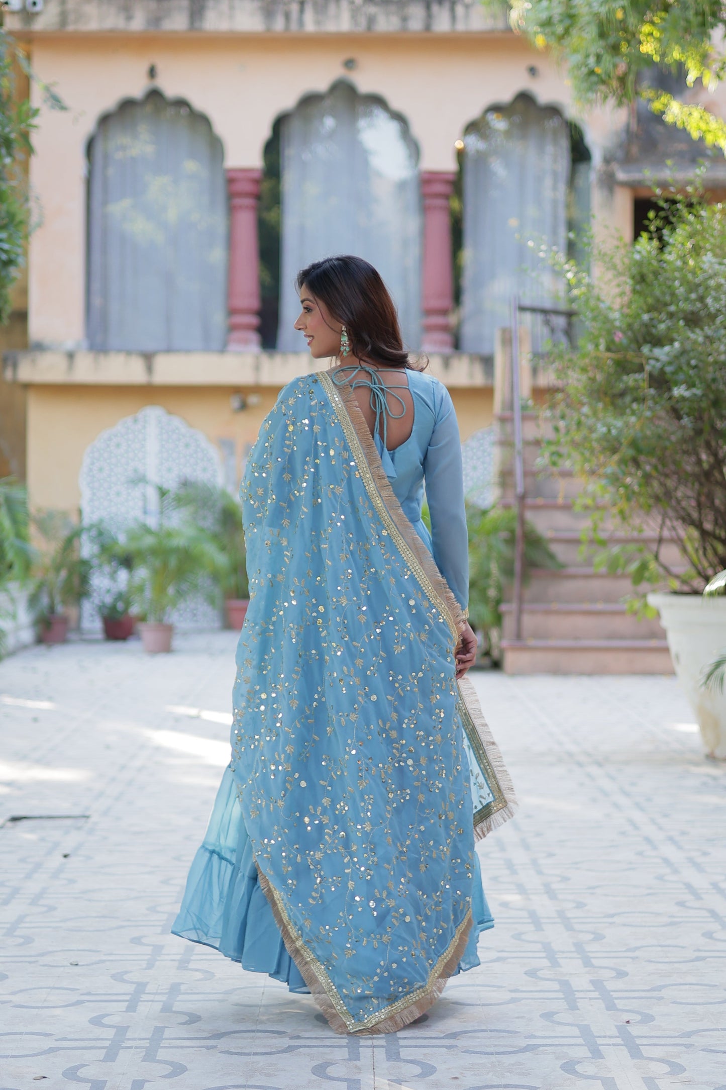 sky blue gown with dupatta 