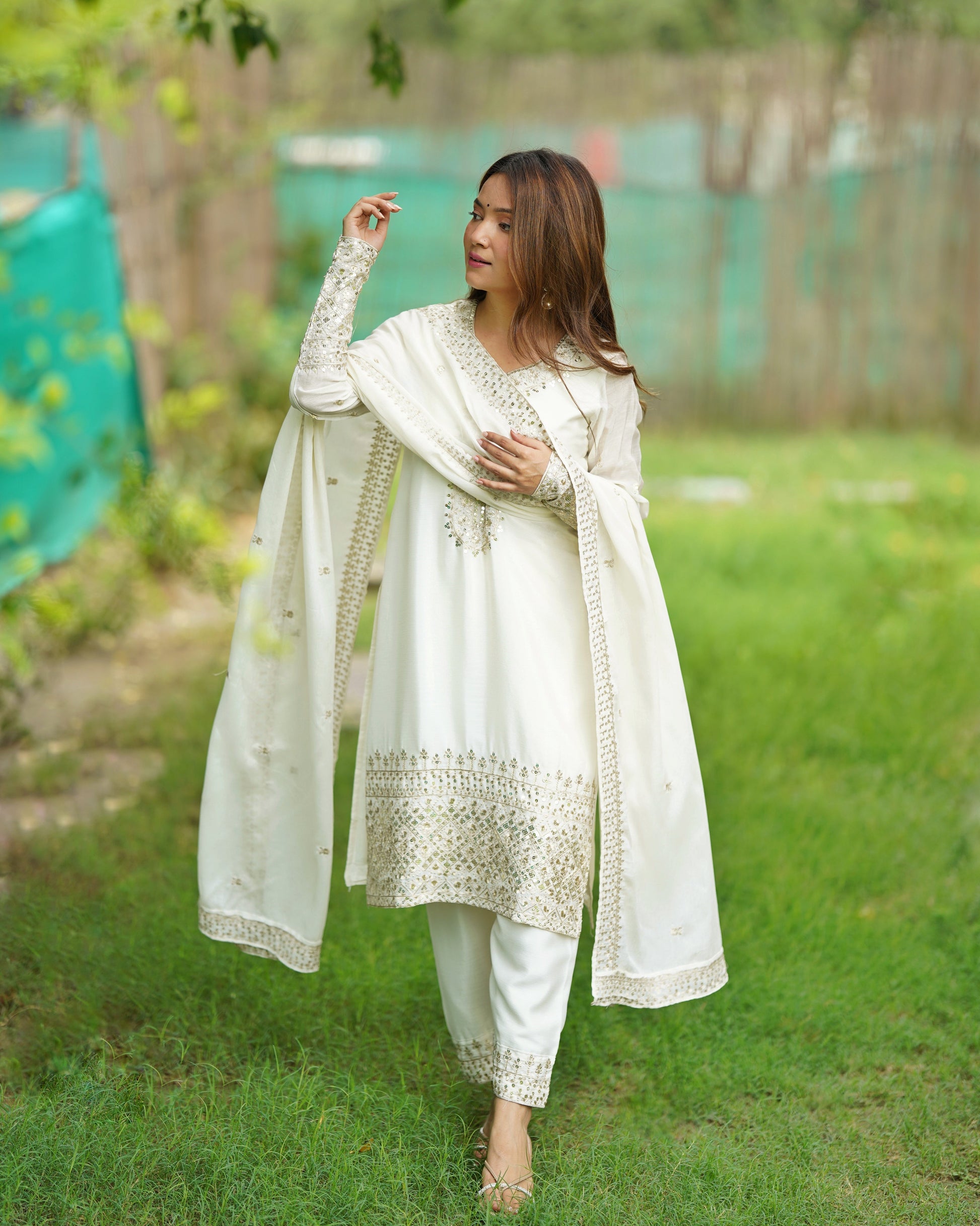 white embroidered kurta set 