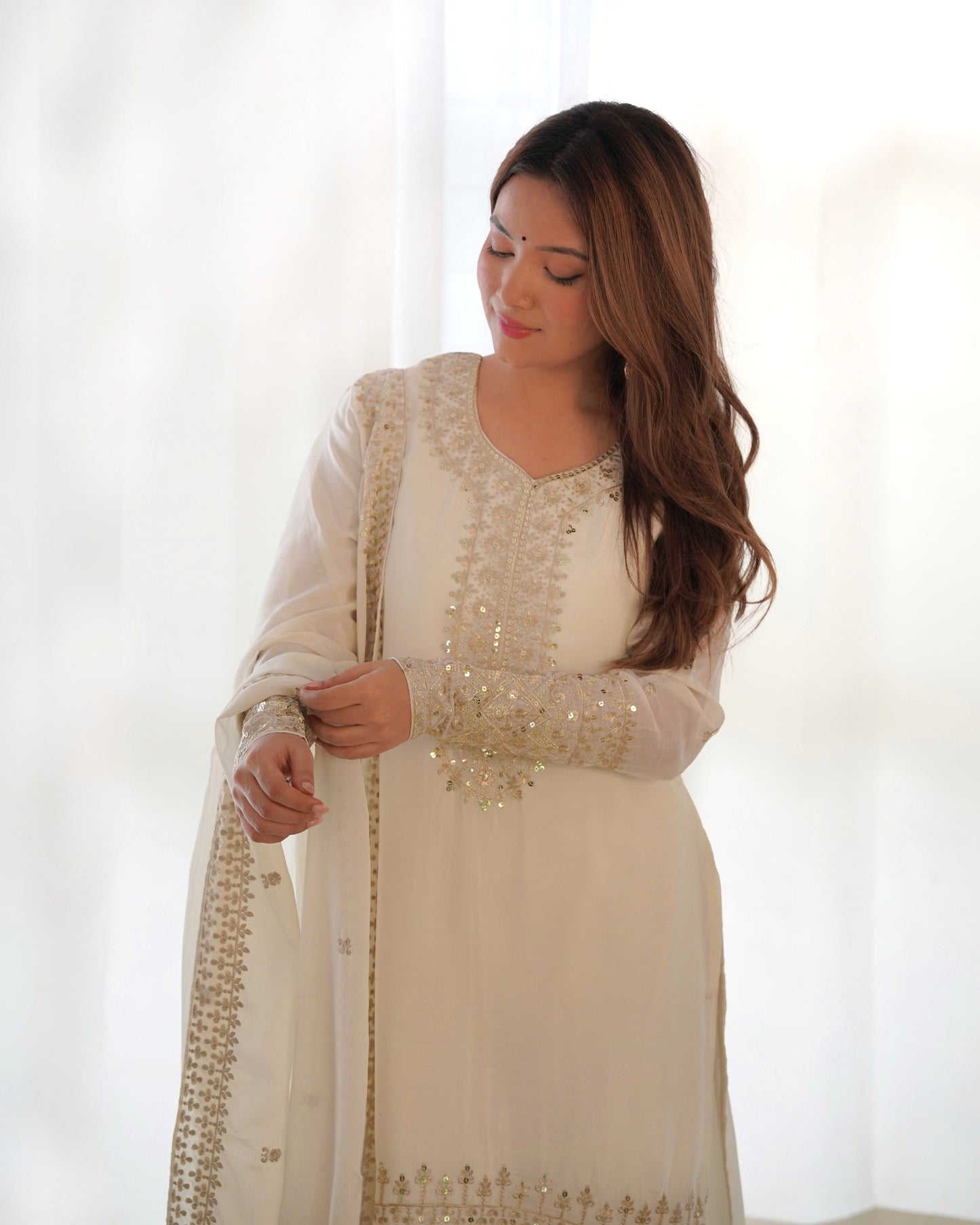 white embroidered kurta set 