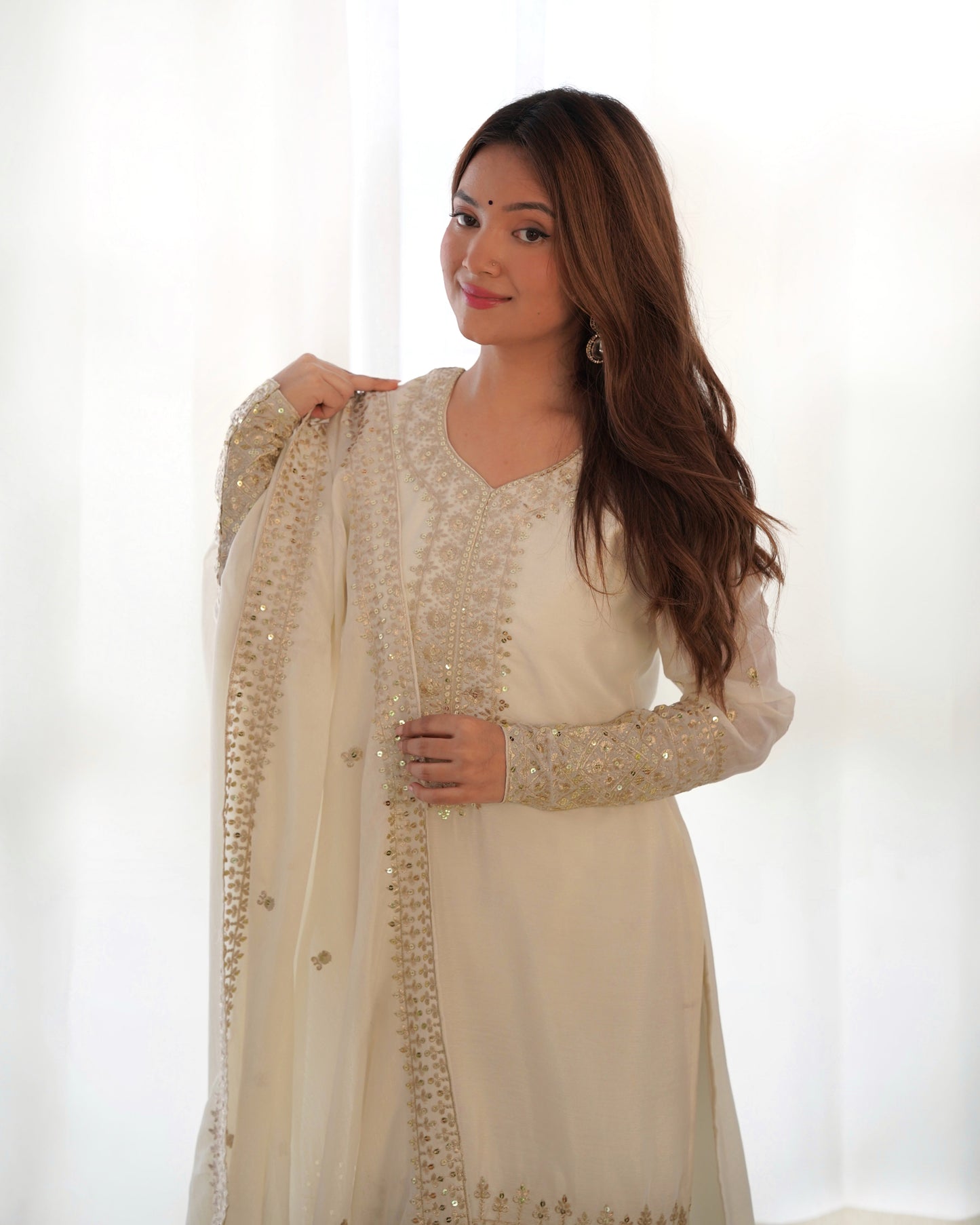 white embroidered kurta set 