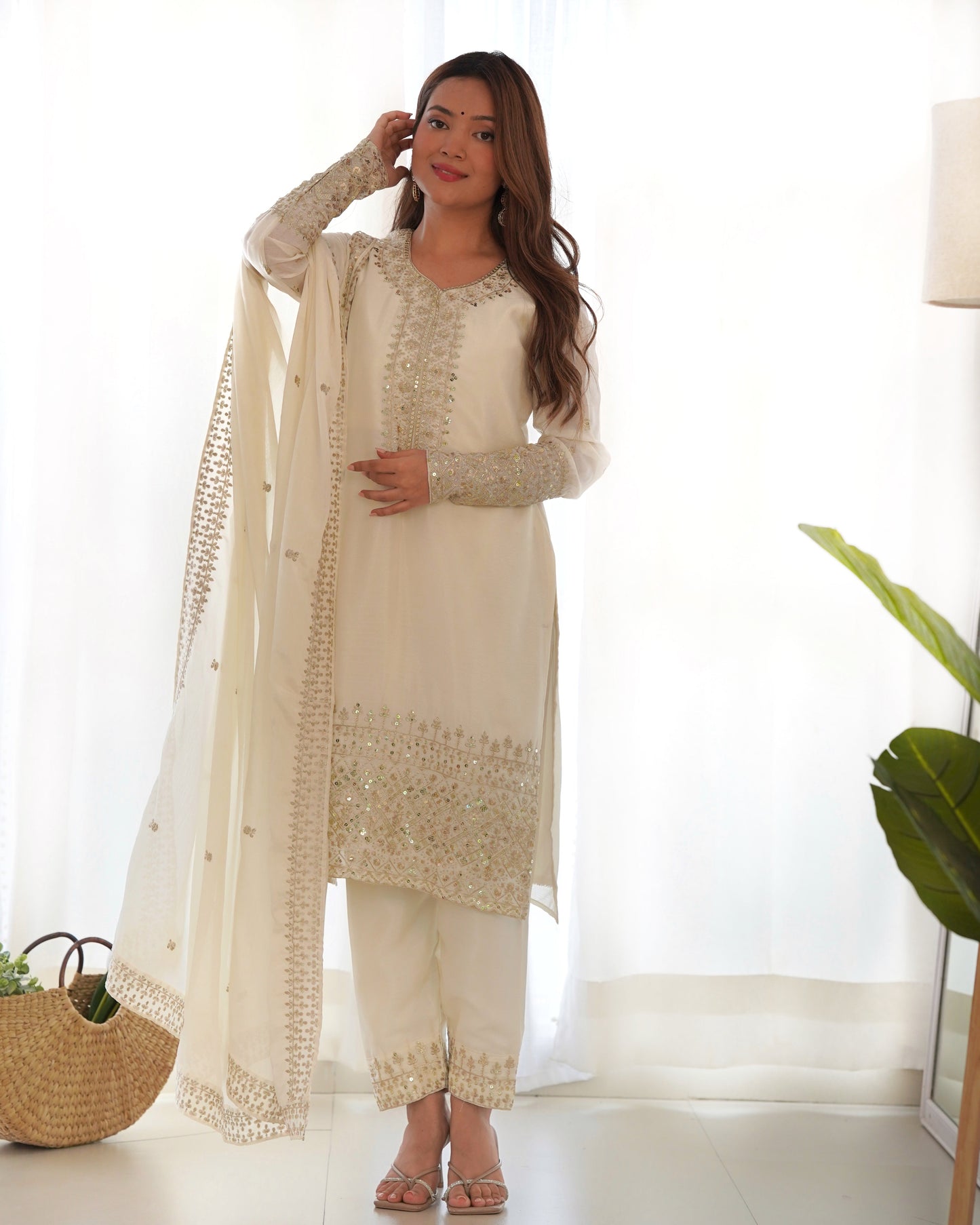 white embroidered kurta set 