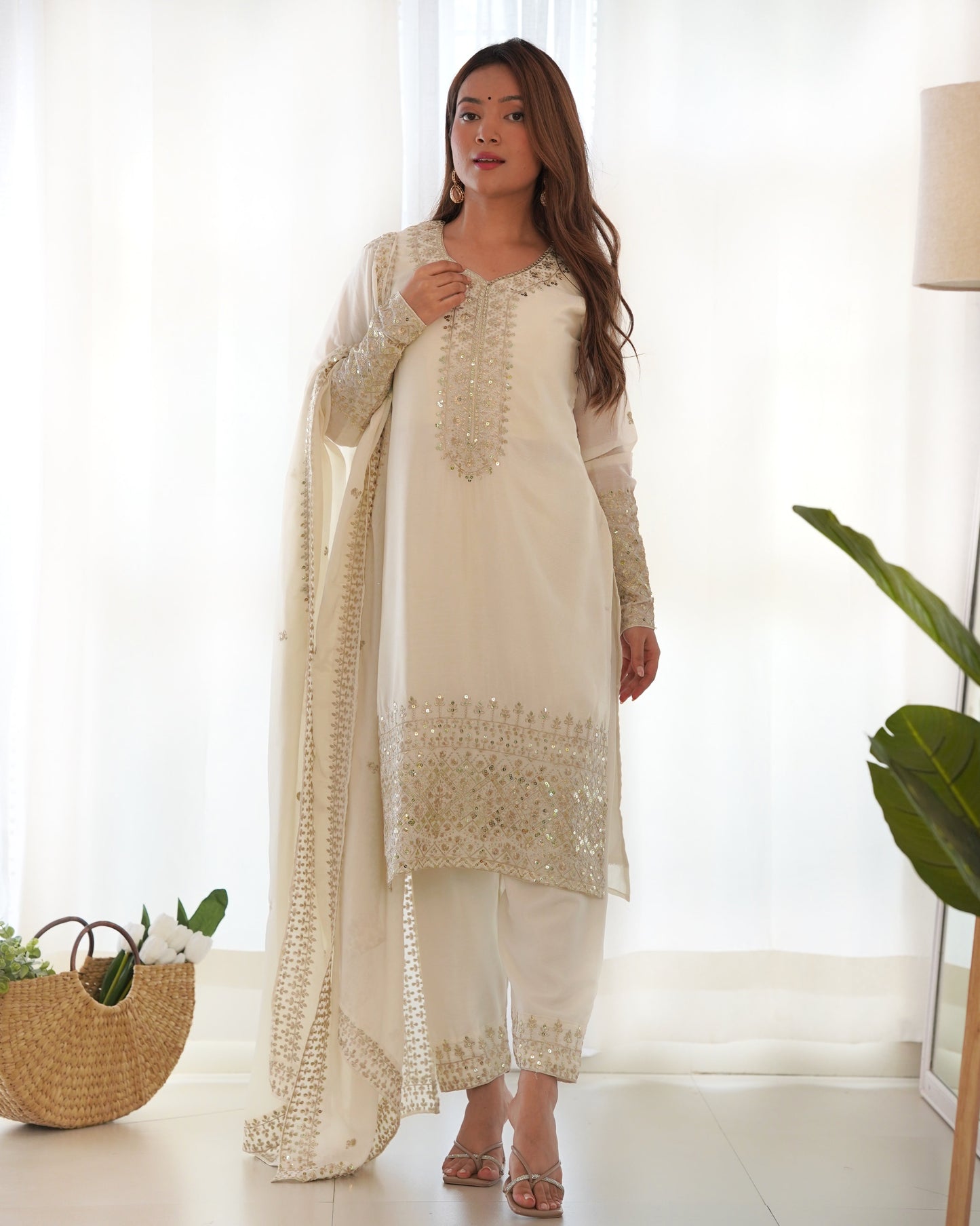 white embroidered kurta set 3
