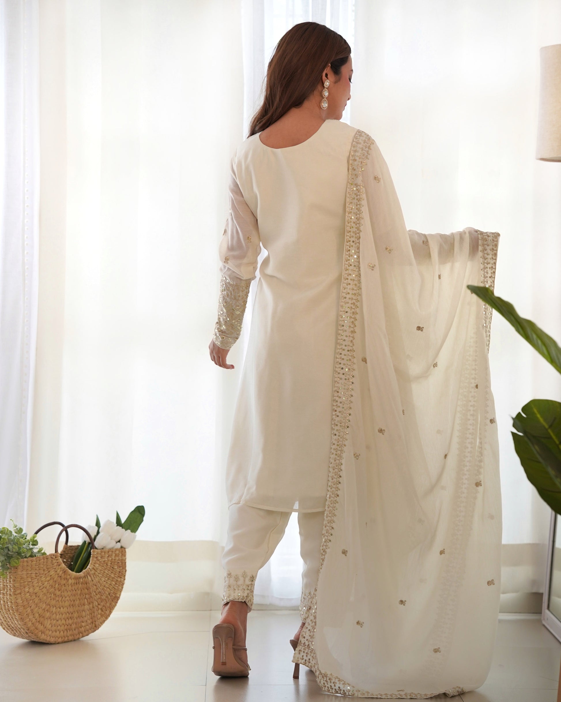 white embroidered kurta set 