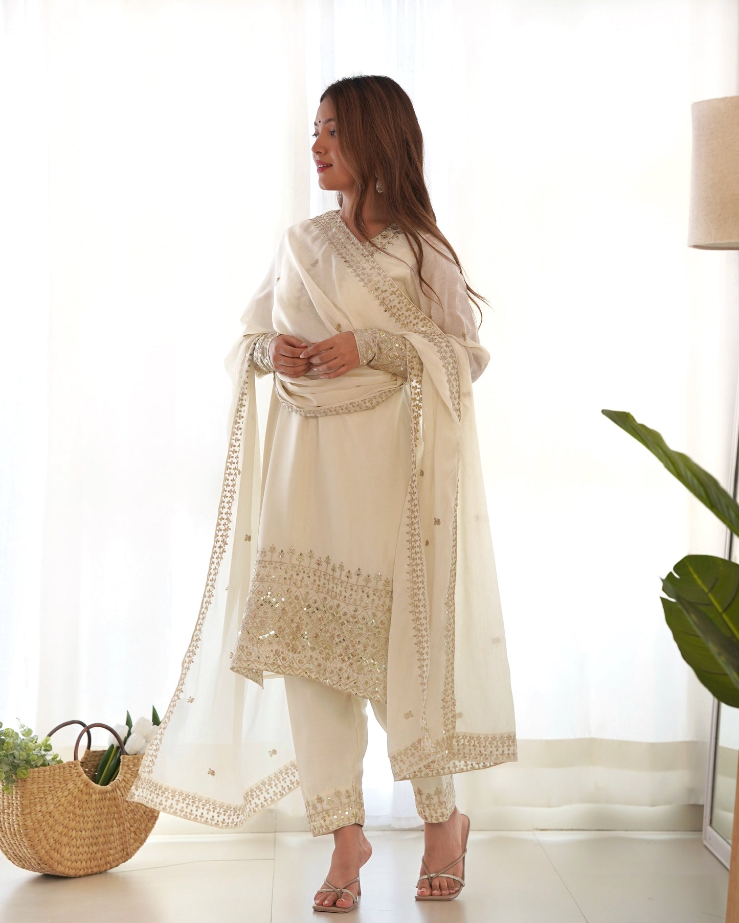 white embroidered kurta set 