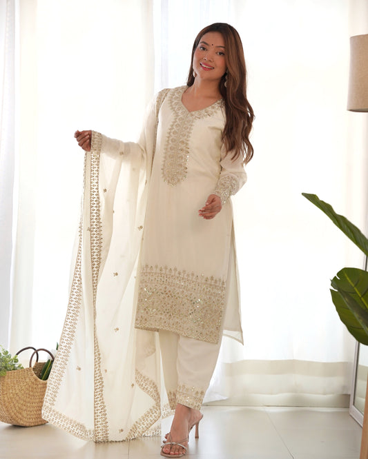 white embroidered kurta set main