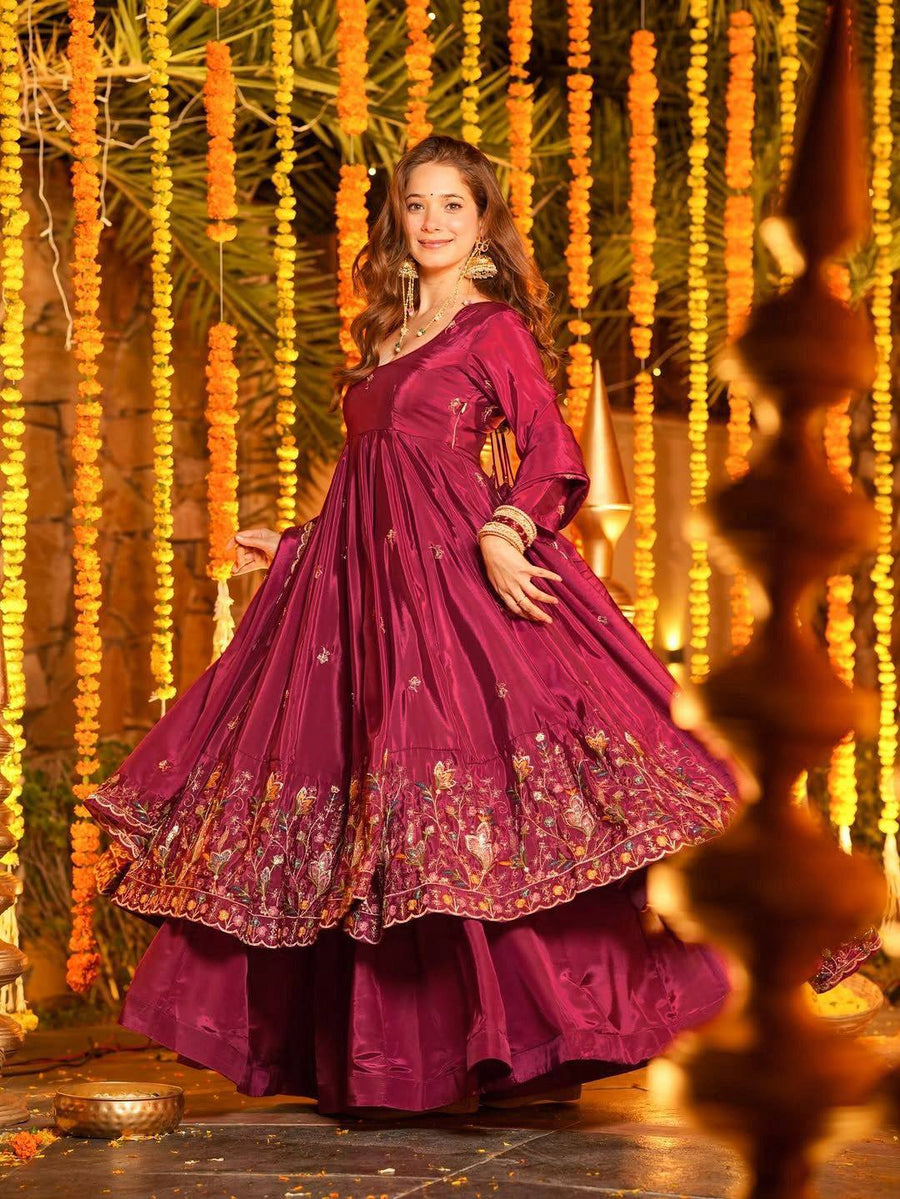 Wine Anarkali Suit Set for Sangeet