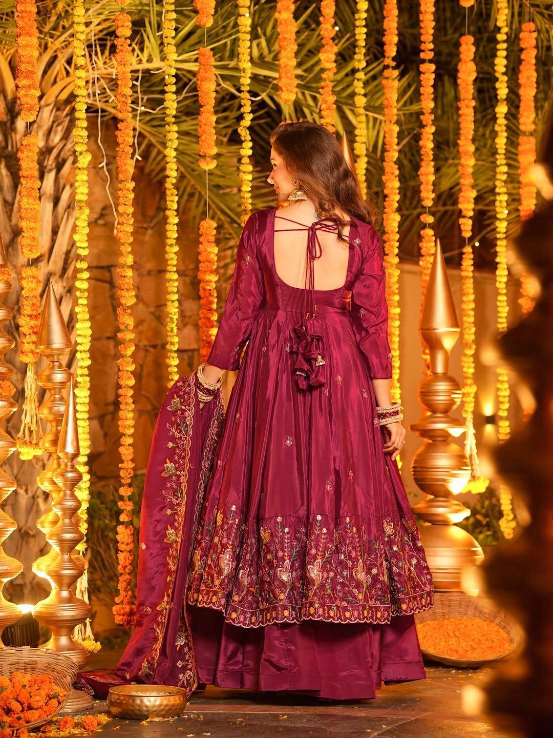 Wine Anarkali Suit Set for Sangeet