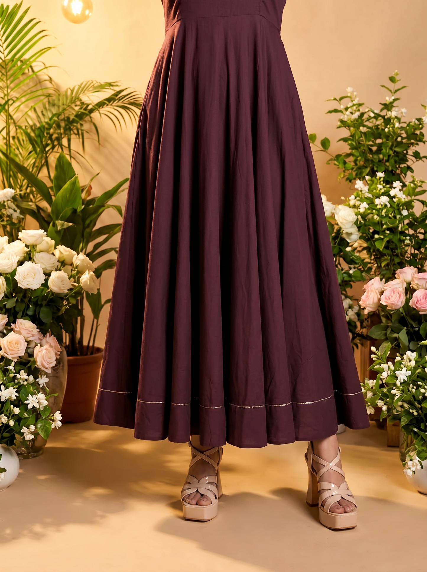 Wine Anarkali Suit with Dupatta for Wedding & Festive Occasions