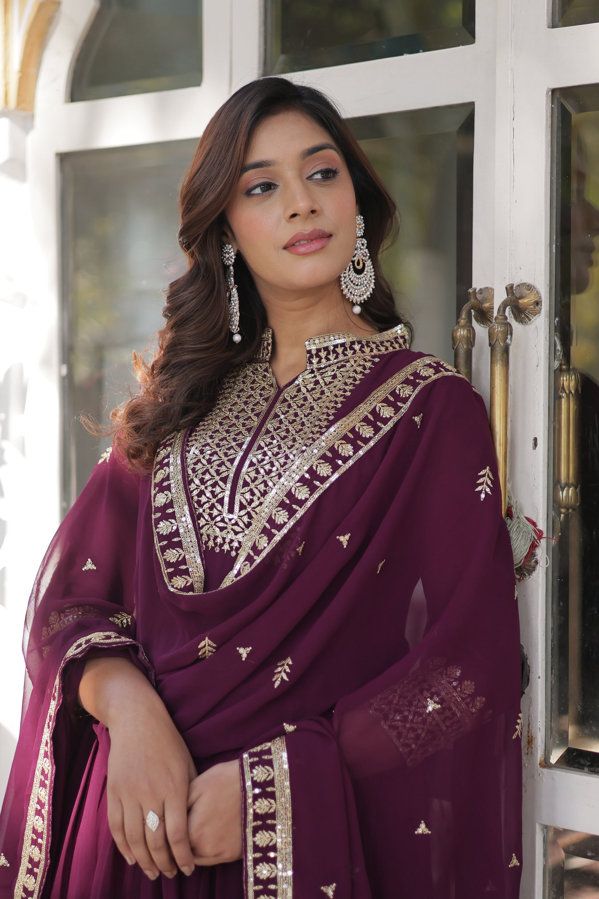 wine gown with dupatta 