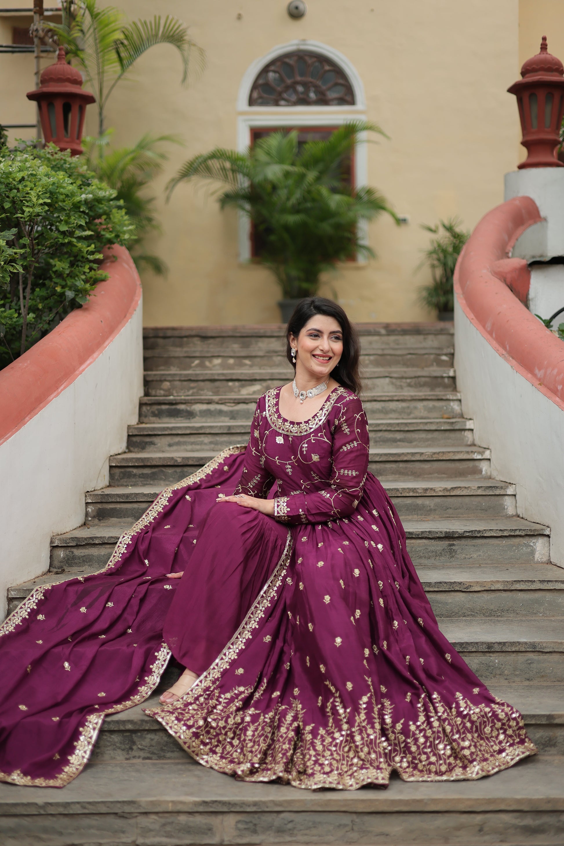wine long kurti sharara suit set 