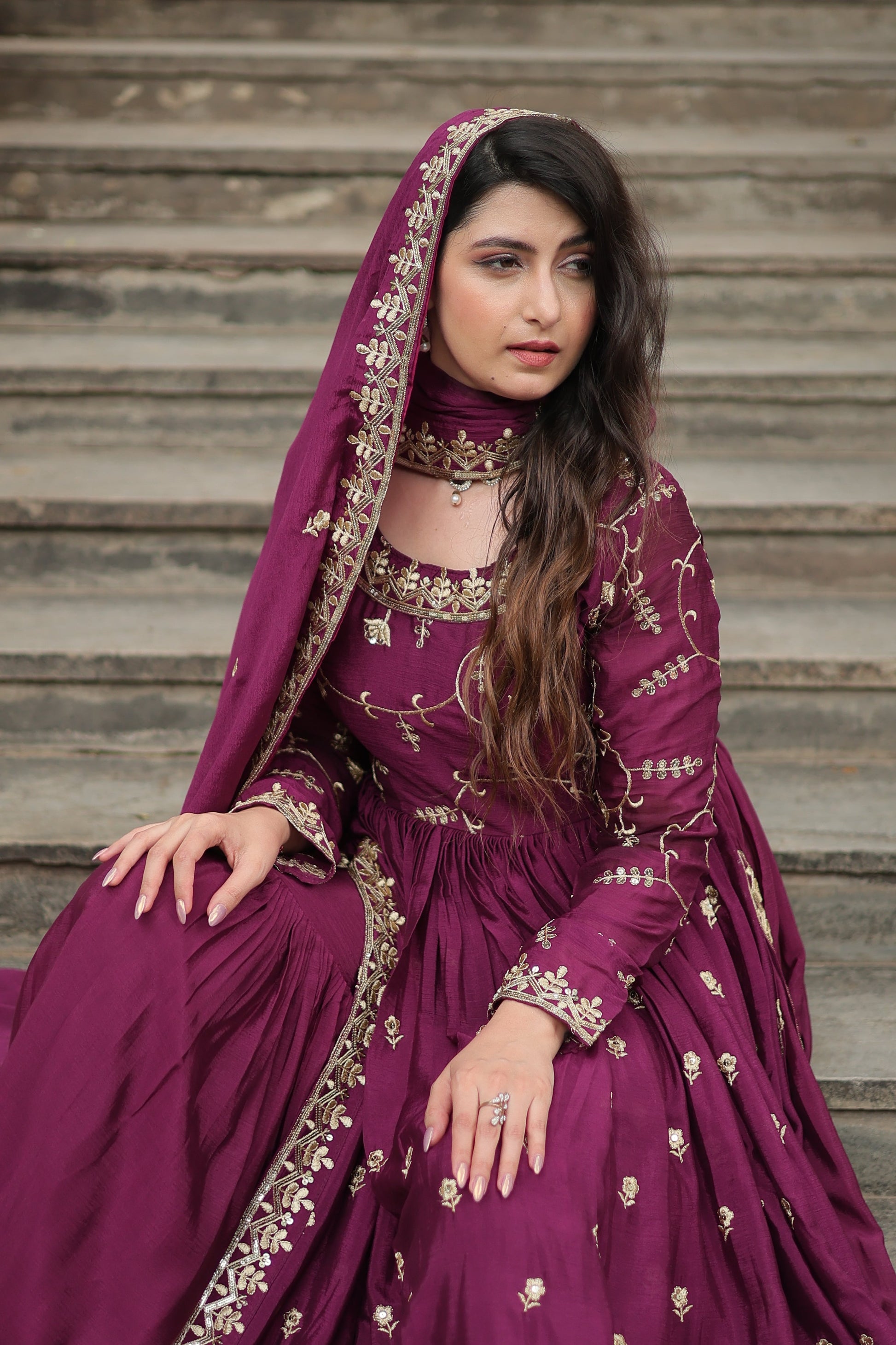 wine long kurti sharara suit set 